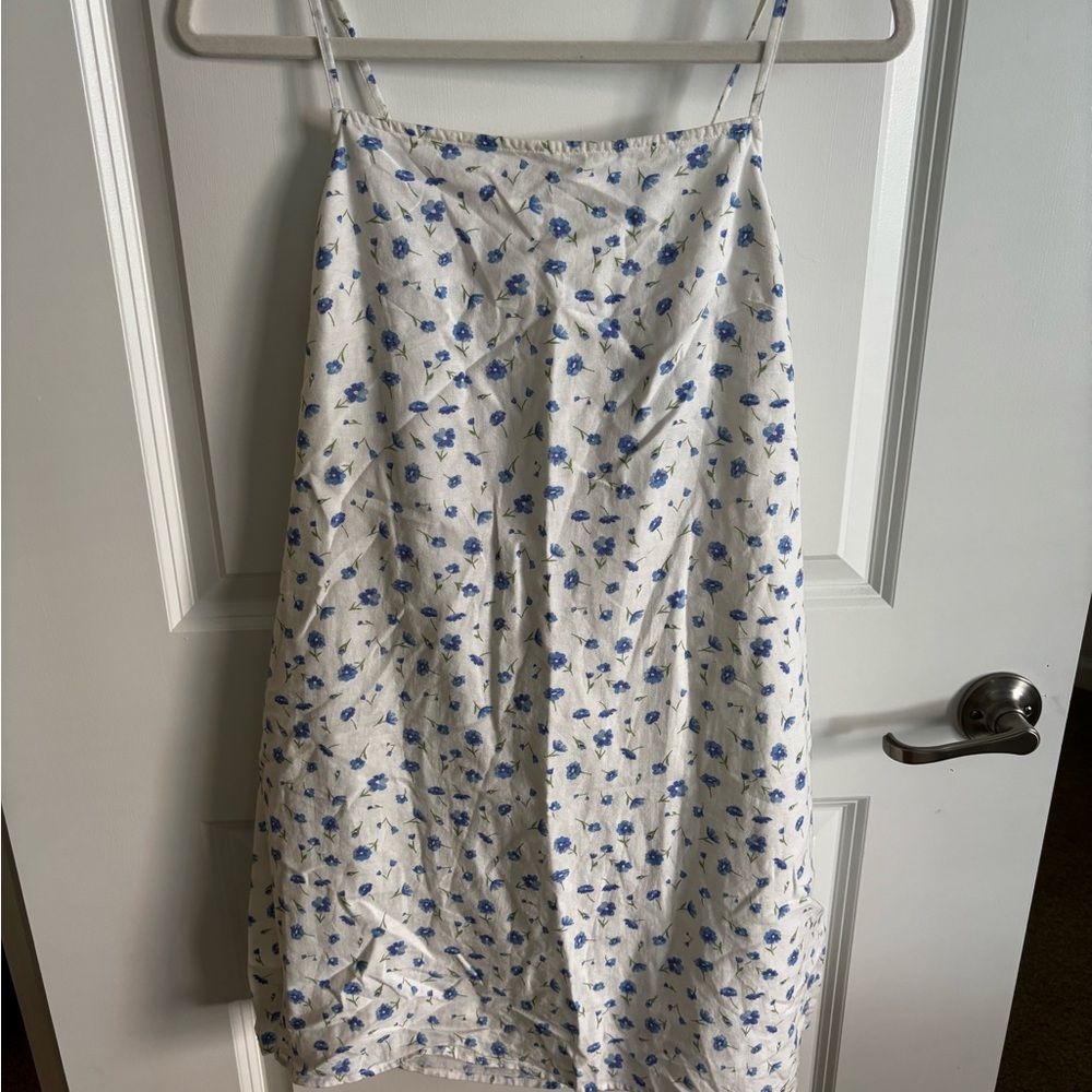 American Eagle Outfitters White and Blue Tie-back Dress